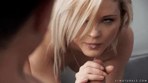 A cute blonde gets cum in her mouth