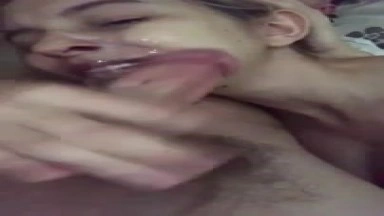 Mouth fucked and facecummed babe
