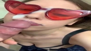 Sexy wife gets hot cum facial