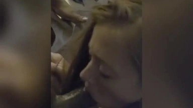 Blonde babe sucks the fat black guys dick