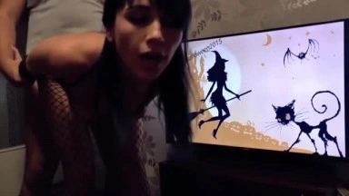 Sexy Halloween babe doggystyle fucked